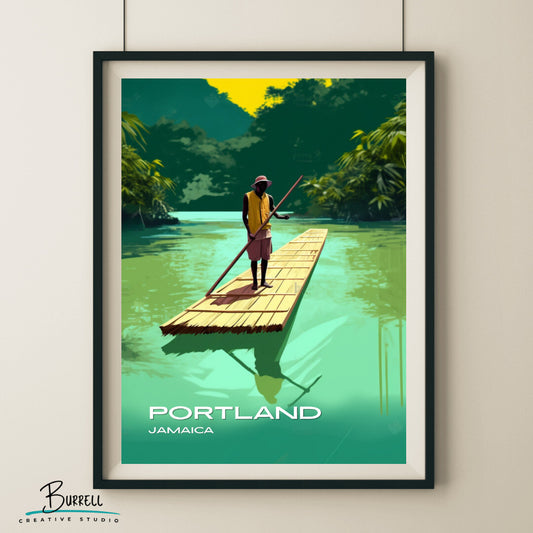 Port Antonio Jamaica Rio Grande Bamboo Rafting Travel Poster & Wall Art Poster Print