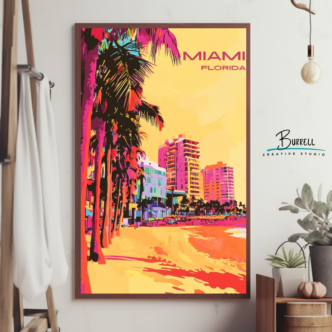 Miami Florida Beach Travel Poster & Wall Art Poster Print