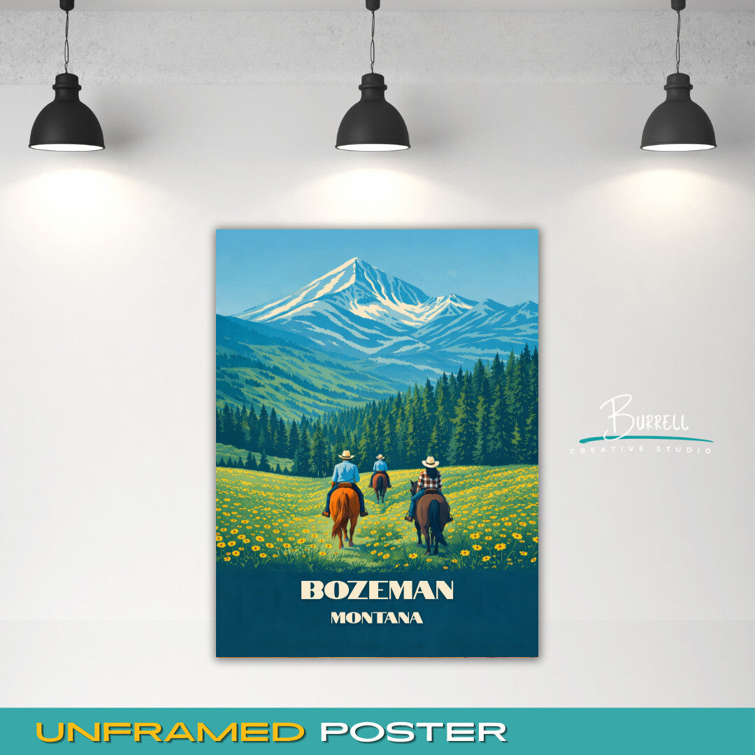 Bozeman Montana Horseback Riding Travel Posters & Wall Art Poster Print