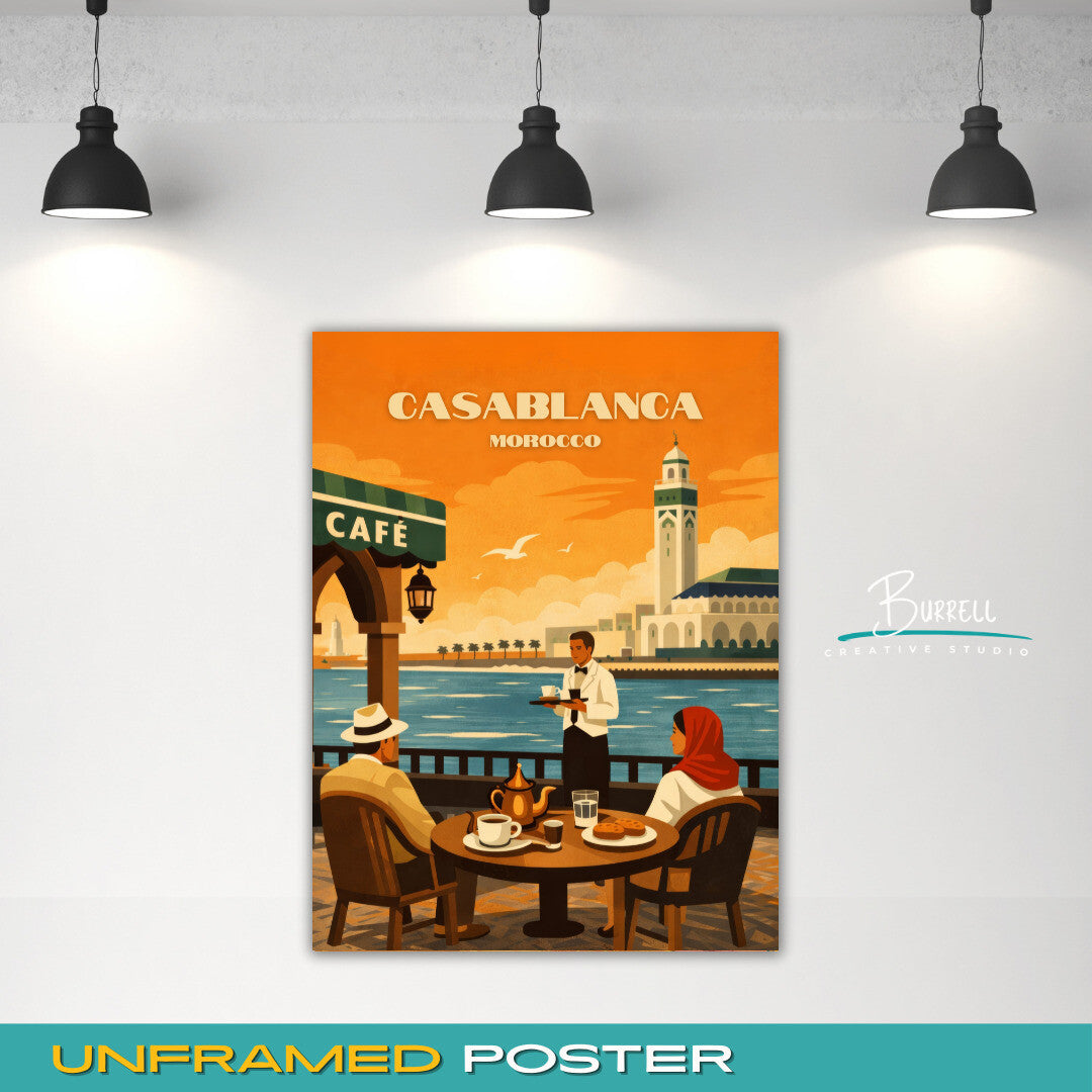 Casablanca Morocco Cafe View Travel Poster & Wall Art Poster Print