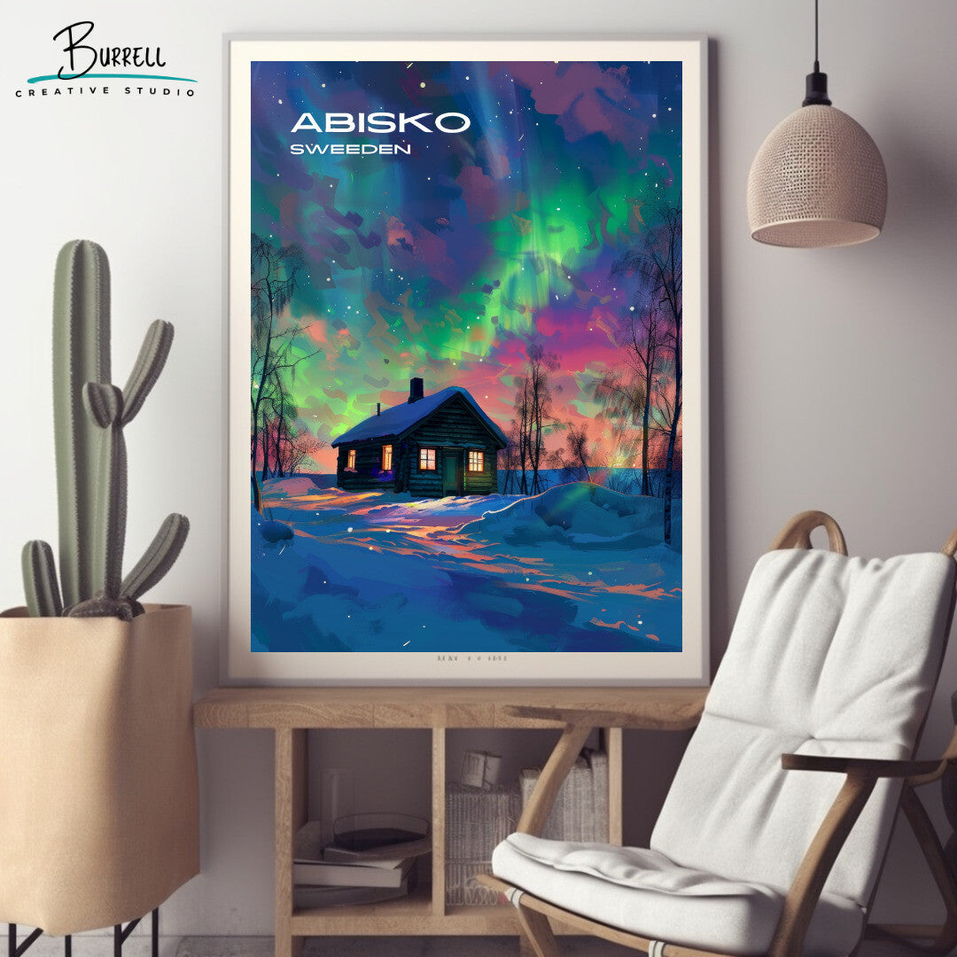 Abisko Sweden Northern Lights Travel Poster & Wall Art Poster Print