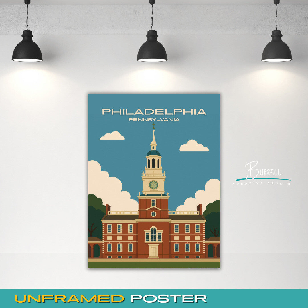 Philadelphia Pennsylvania Independence Hall Travel Poster & Wall Art Poster Print