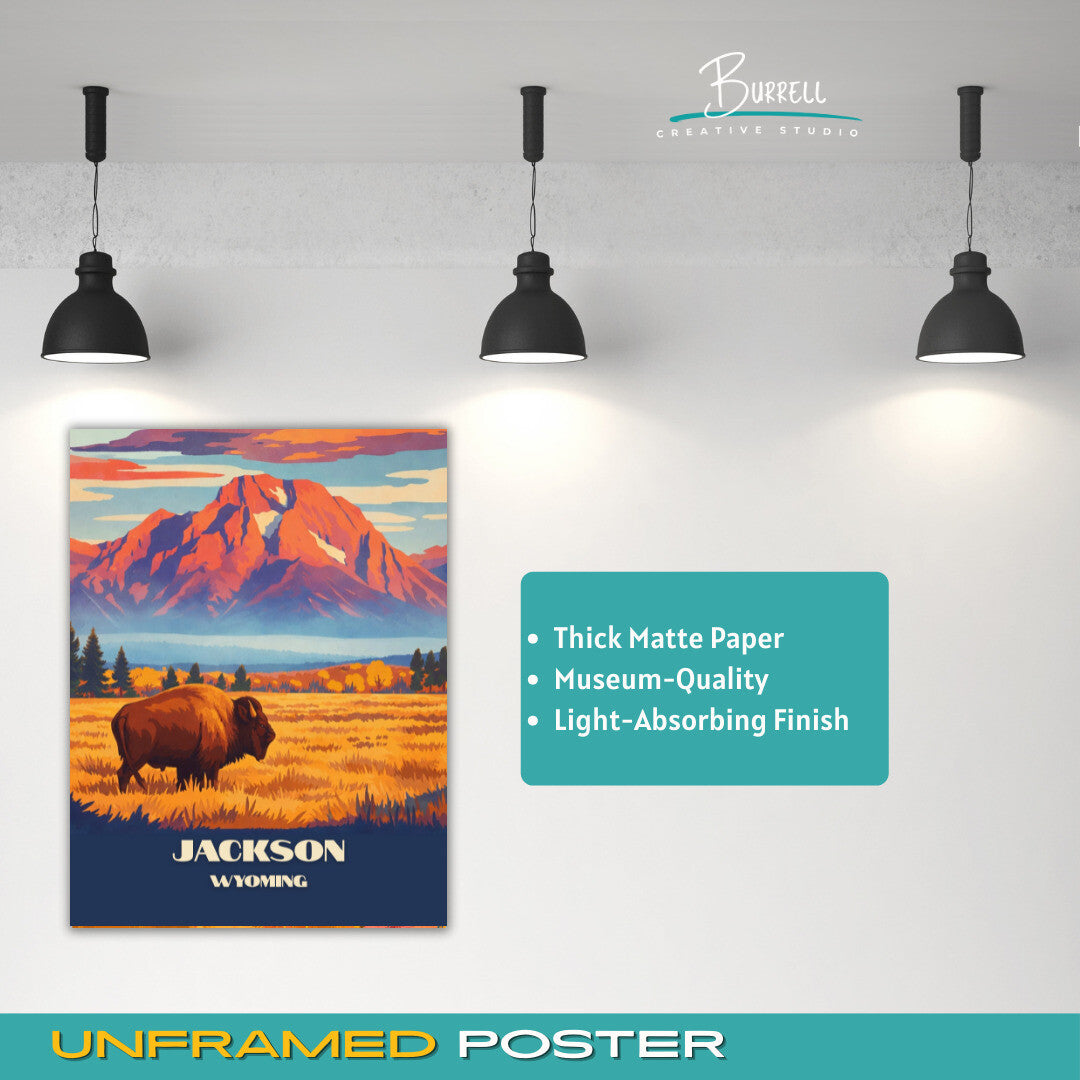 Jackson Wyoming Mount Moran Travel Posters & Wall Art Poster Print