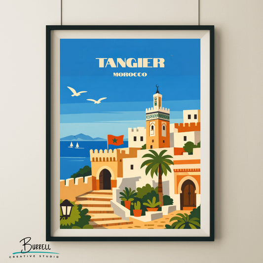 Tangier Morocco Coastal View Travel Poster & Wall Art Poster Print