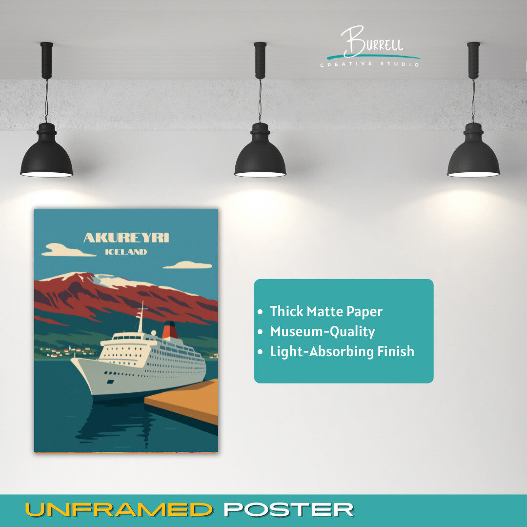Akureyri Iceland Cruise Ship Port Travel Poster & Wall Art Poster Print