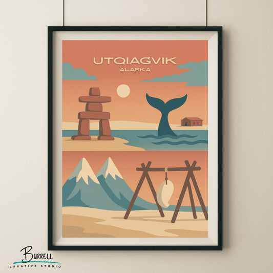 Utqiaġvik Alaska Unique Attractions Travel Poster & Wall Art Poster Print