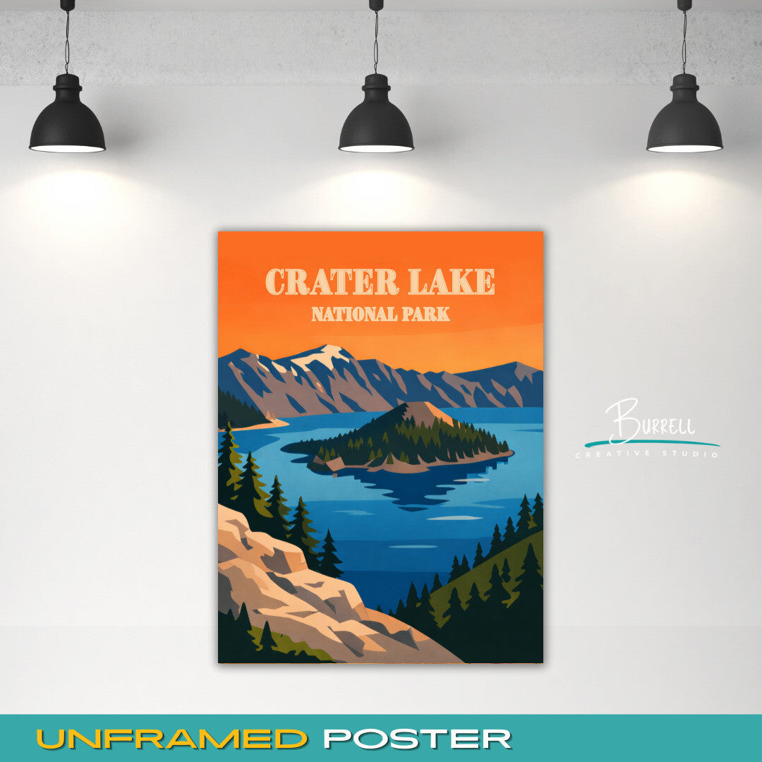 Crater Lake National Park Oregon View Travel Posters & Wall Art Poster Print