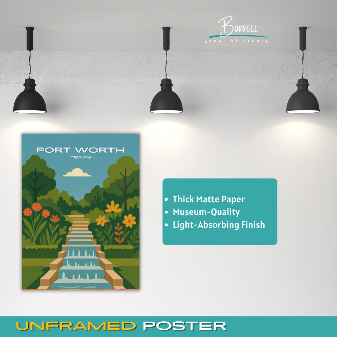 Fort Worth Texas Botanical Gardens Travel Poster & Wall Art Poster Print