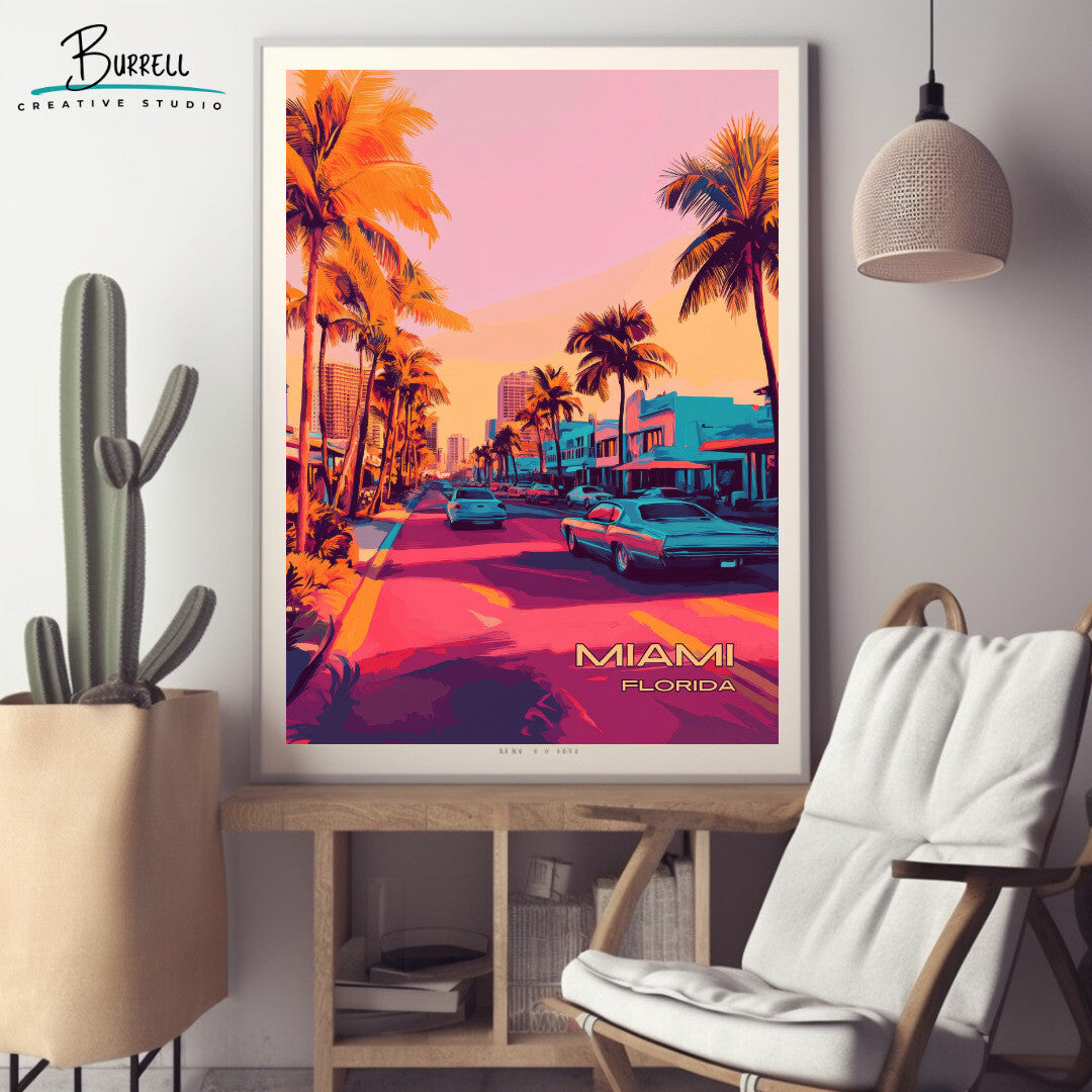 Miami Florida Scenery Travel Poster & Wall Art Poster Print