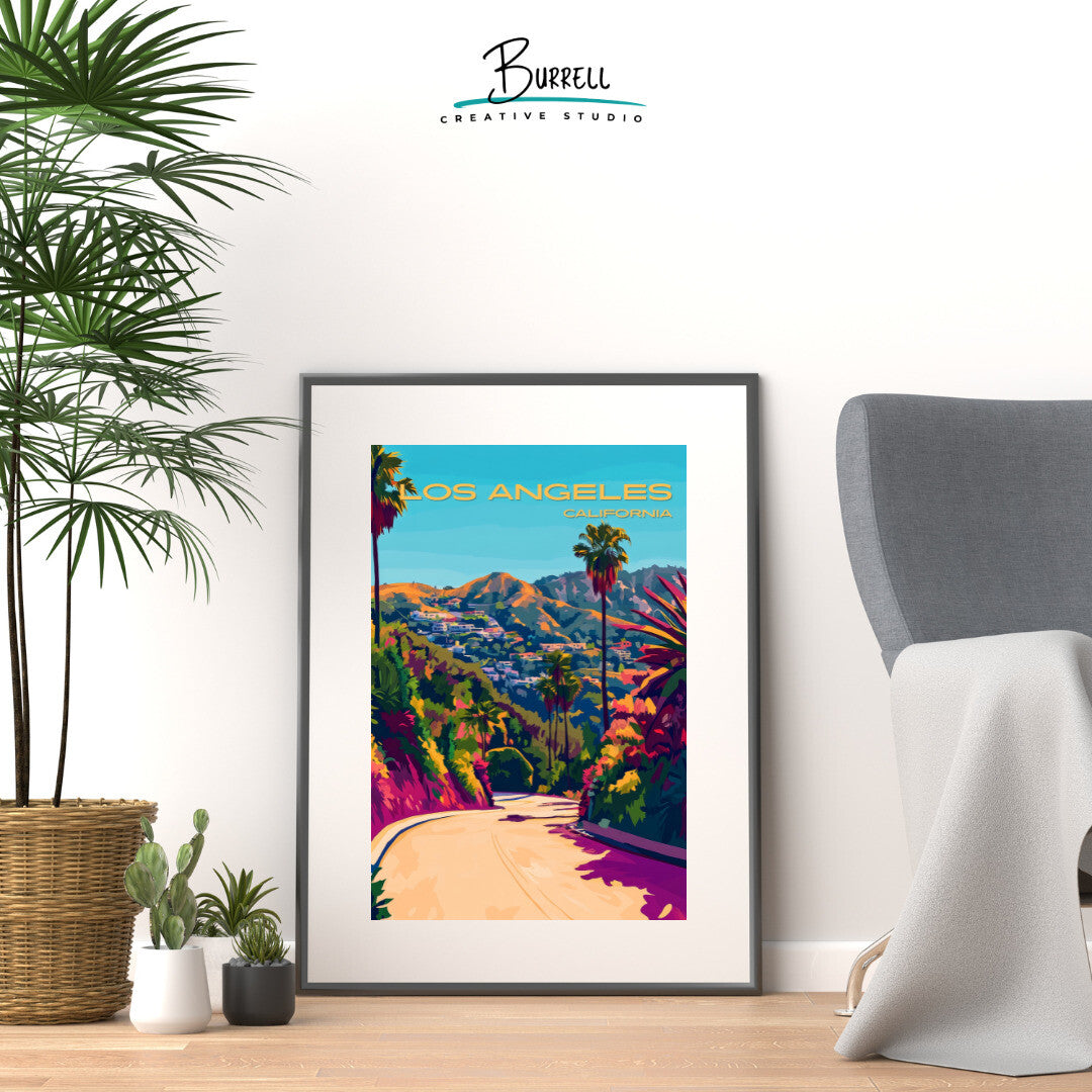 Los Angeles California Scenic Mountains Travel Poster & Wall Art Poster Print