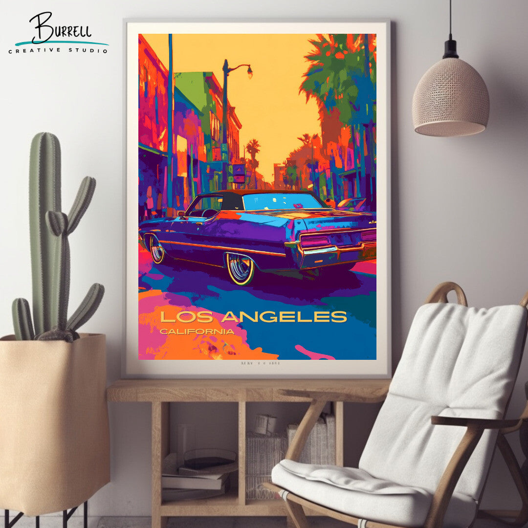 Los Angeles California Car Culture Travel Poster & Wall Art Poster Print