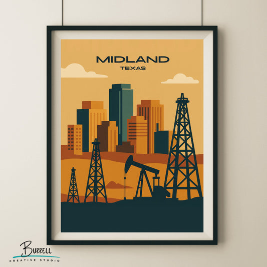 Midland Texas Oil Culture Travel Poster & Wall Art Poster Print