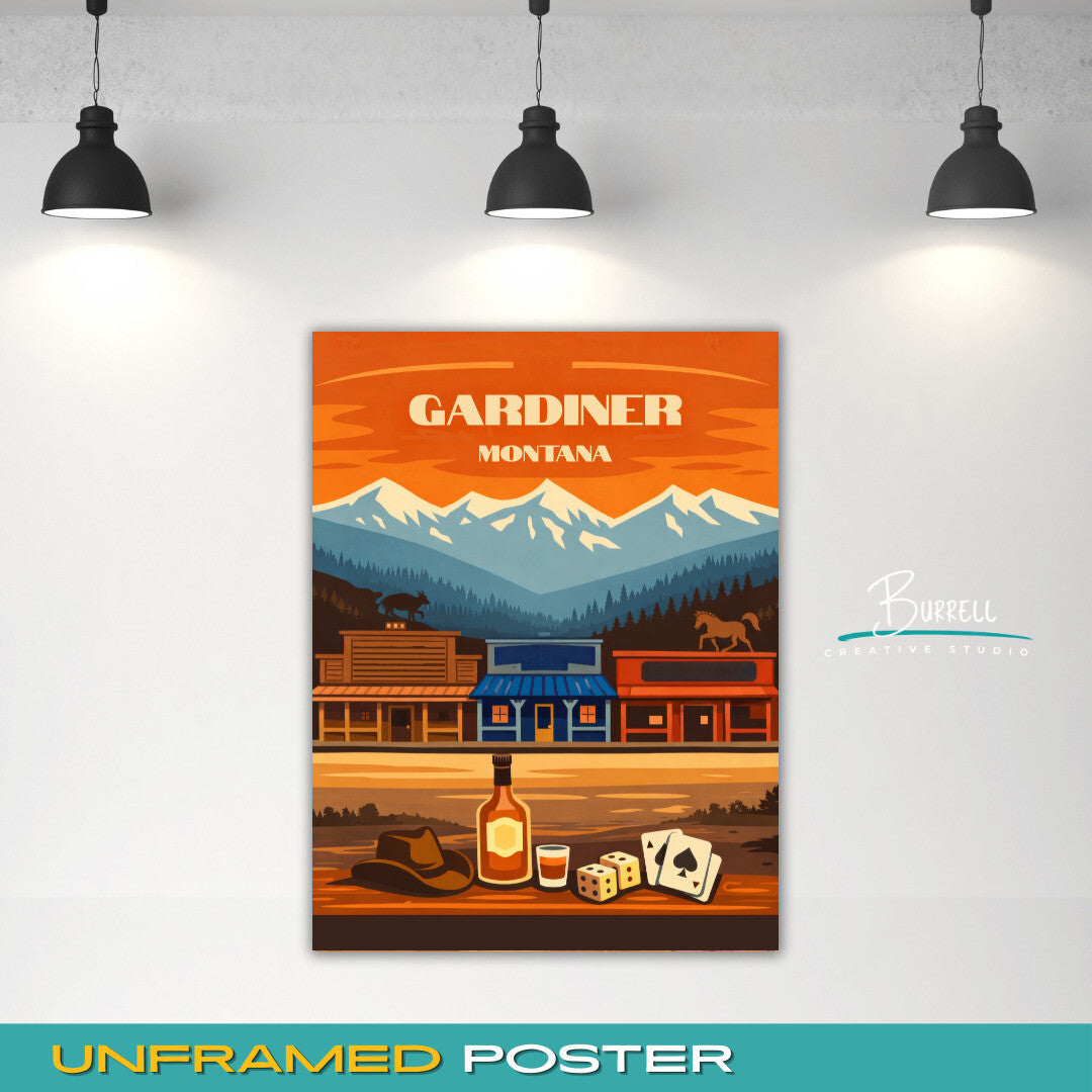 Gardiner Montana Historic Saloon Stops Travel Posters & Wall Art Poster Print