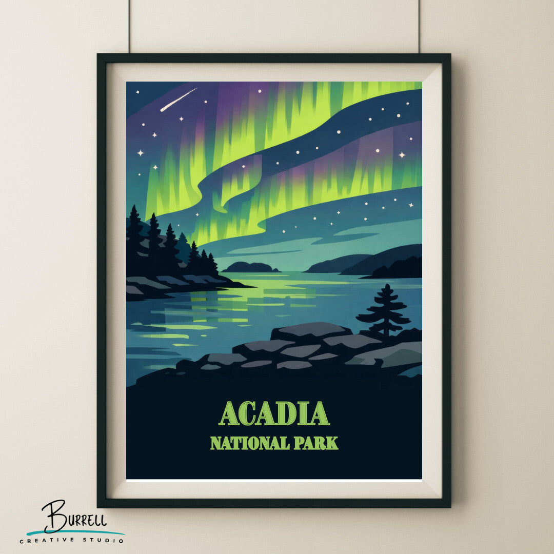 Acadia National Park Maine Northern Lights Travel Posters & Wall Art Poster Print