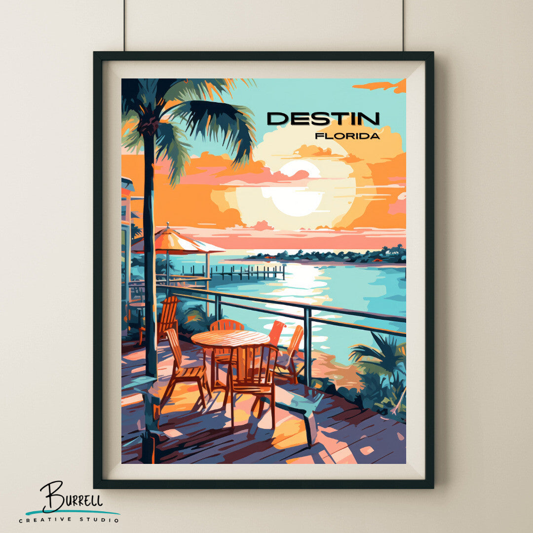 Destin Florida Harbor Boardwalk Travel Poster & Wall Art Poster Print