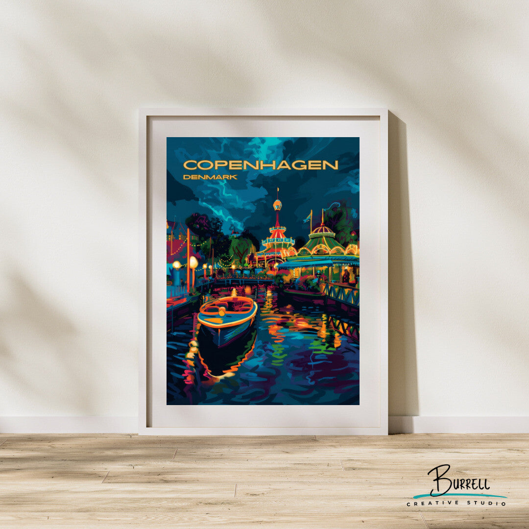 Copenhagen Denmark Tivoli Garden Travel Poster & Wall Art Poster Print