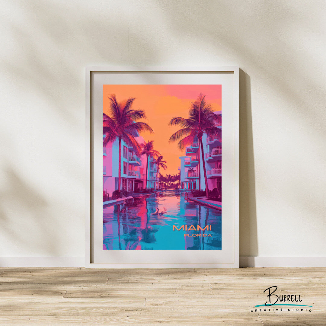 Miami Florida Beach Life Travel Poster & Wall Art Poster Print