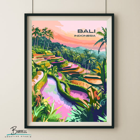 Tegalalang Bali Rice Terraces Travel Poster & Wall Art Poster Print