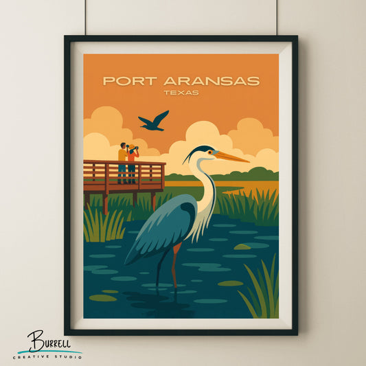 Port Aransas Texas Marine Wildlife Travel Poster & Wall Art Poster Print