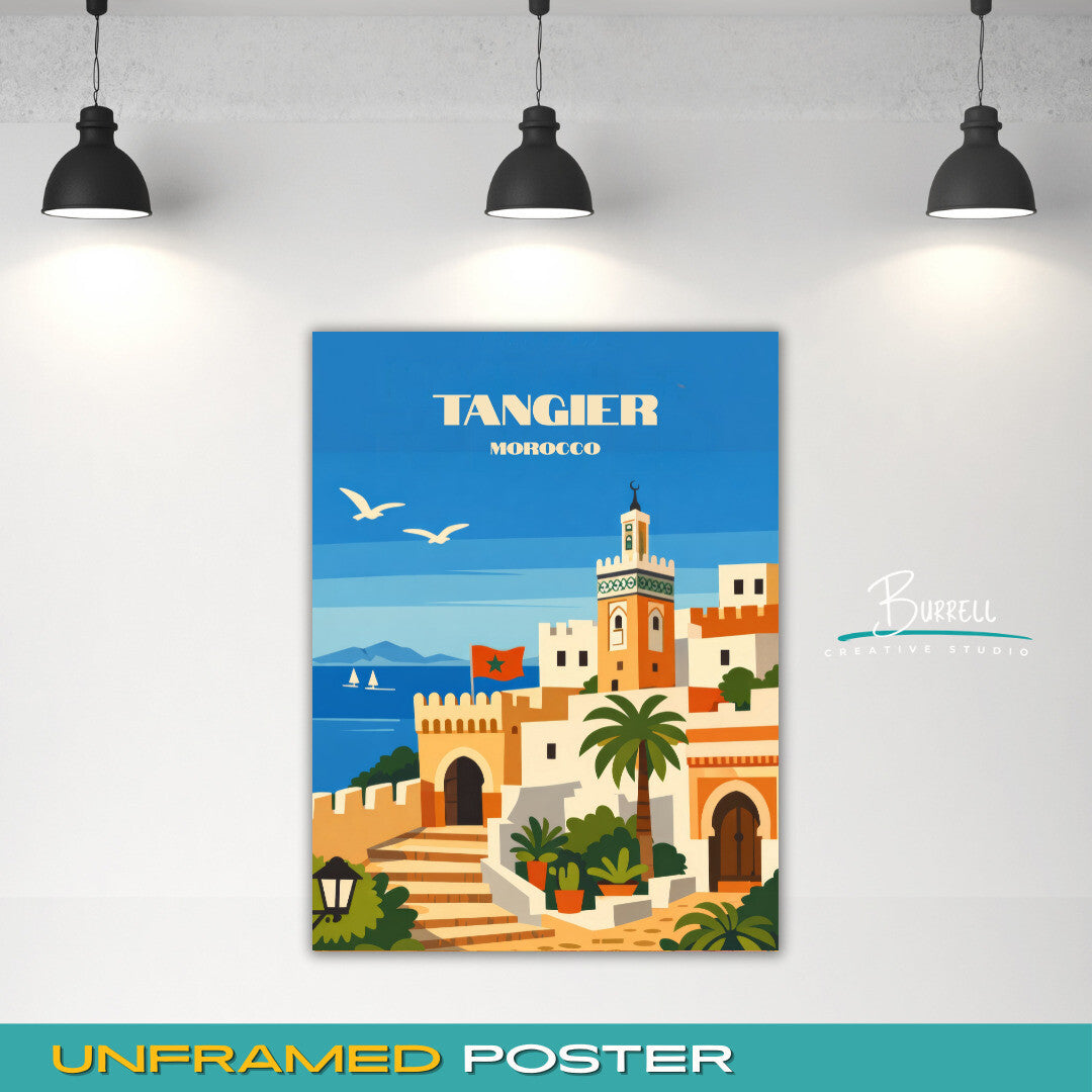Tangier Morocco Coastal View Travel Poster & Wall Art Poster Print