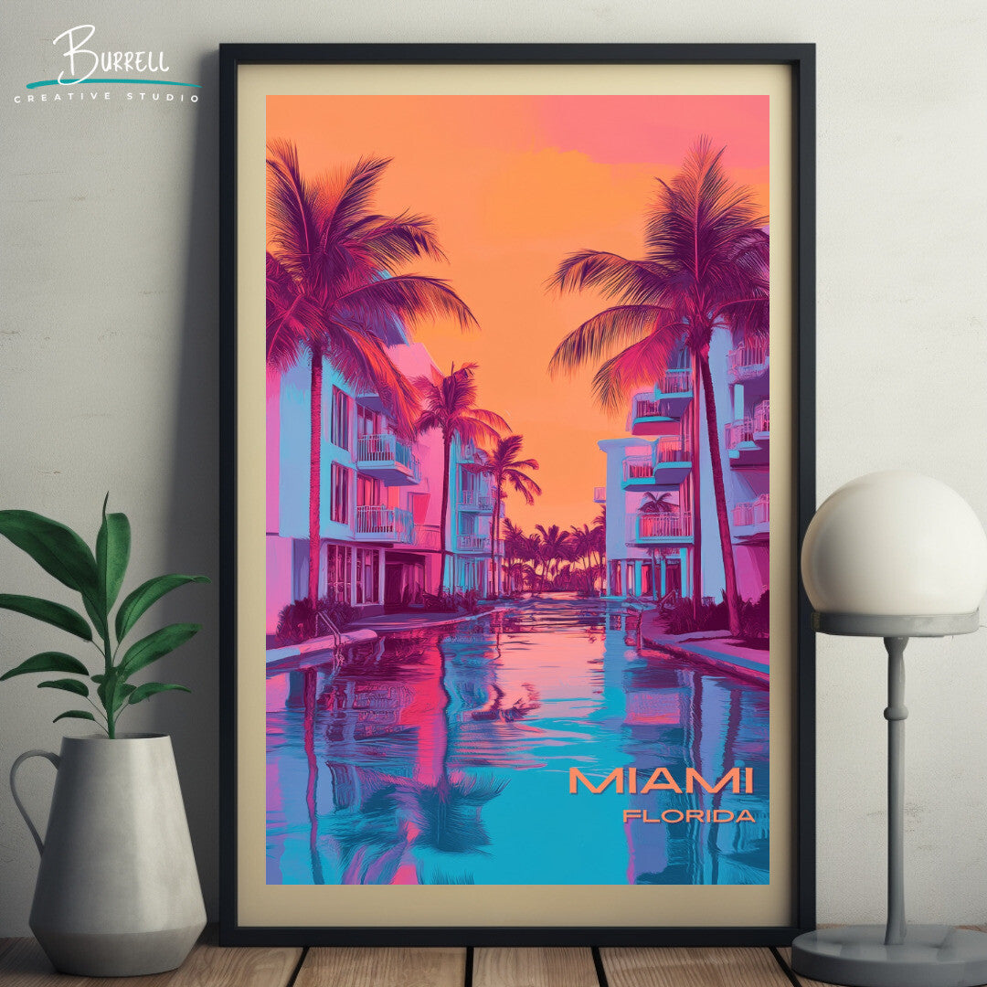 Miami Florida Beach Life Travel Poster & Wall Art Poster Print