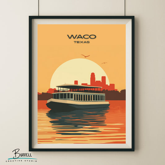 Waco Texas Brazos River Tour Travel Poster & Wall Art Poster Print