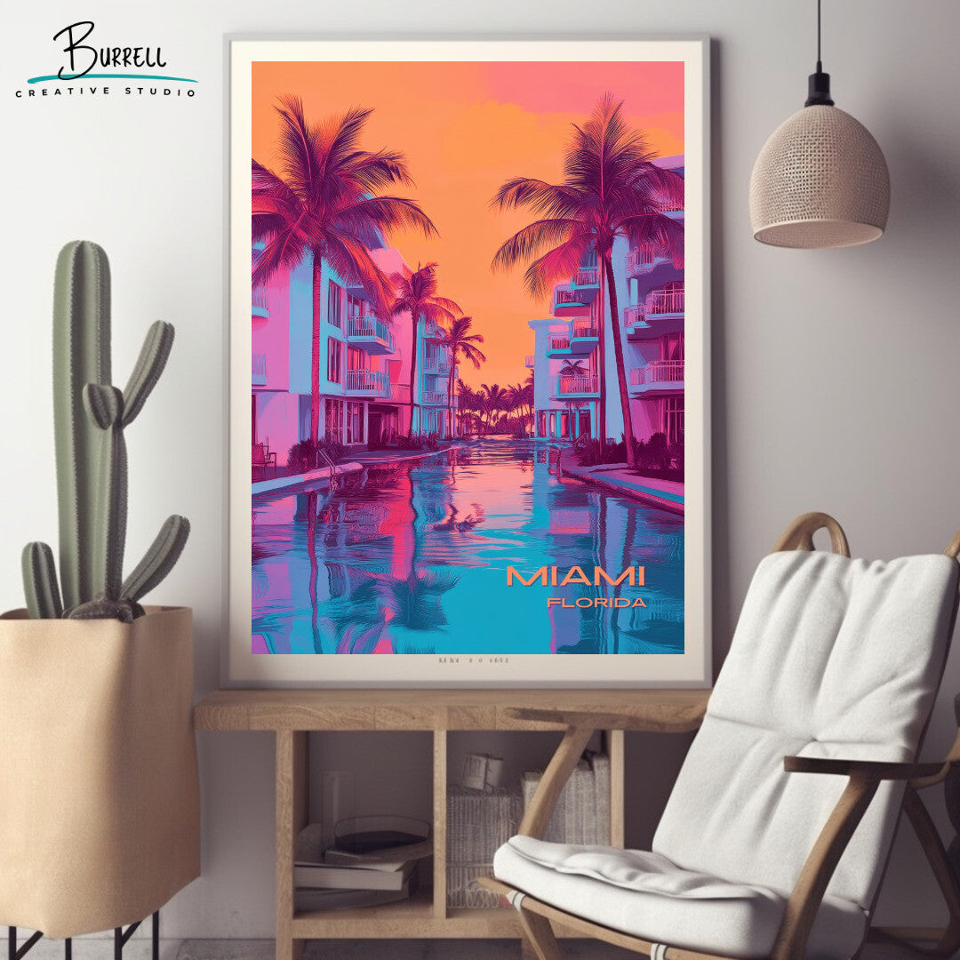 Miami Florida Beach Life Travel Poster & Wall Art Poster Print