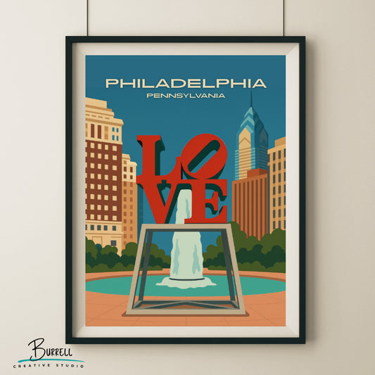 Philadelphia Pennsylvania JFK Plaza Love Park Travel Poster & Wall Art Poster Print