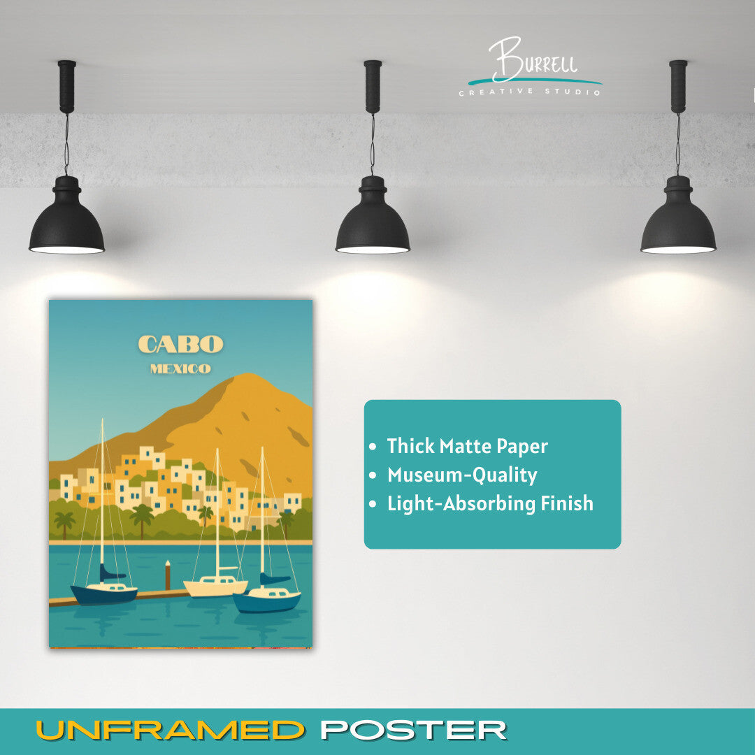 Cabo Mexico Marina View Travel Poster & Wall Art Poster Print
