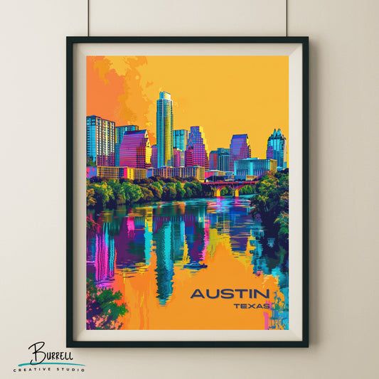 Austin Texas Scenic View Travel Poster & Wall Art Poster Print