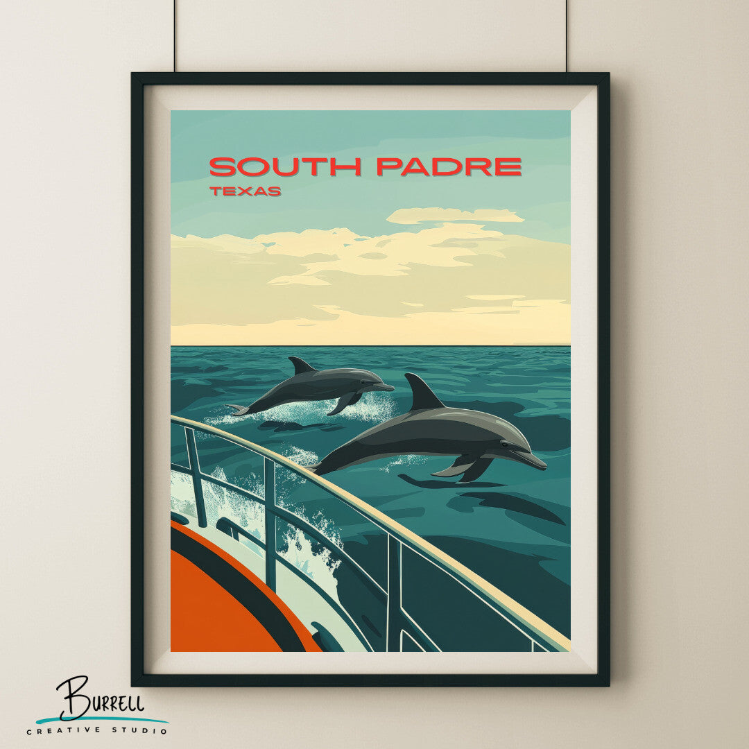 South Padre Texas Dolphin Tours Travel Poster & Wall Art Poster Print