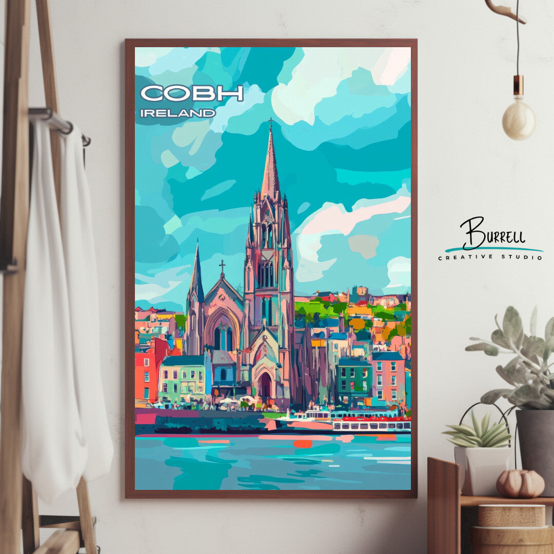 Cobh Ireland St. Colman Cathedral Travel Poster & Wall Art Poster Print