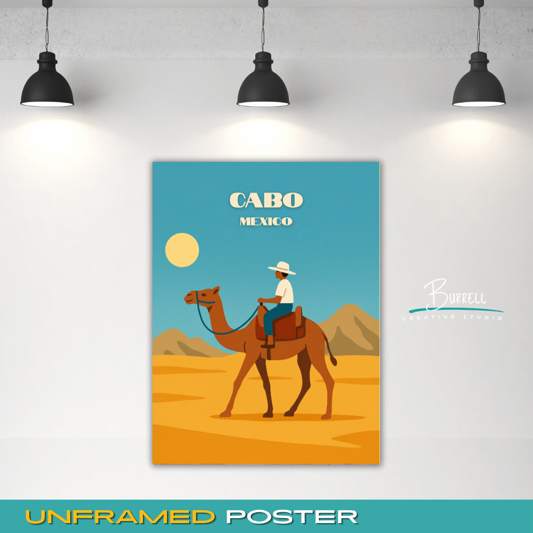 Cabo Mexico Camel Ride Travel Poster & Wall Art Poster Print