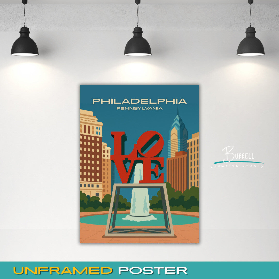 Philadelphia Pennsylvania JFK Plaza Love Park Travel Poster & Wall Art Poster Print