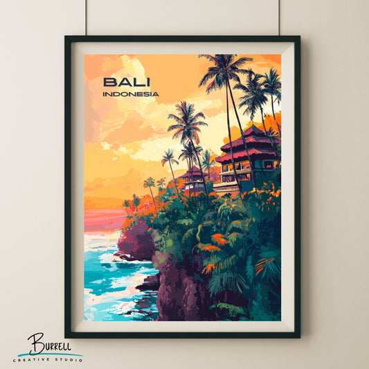 Denpasar Bali Coastal View Travel Poster & Wall Art Poster Print