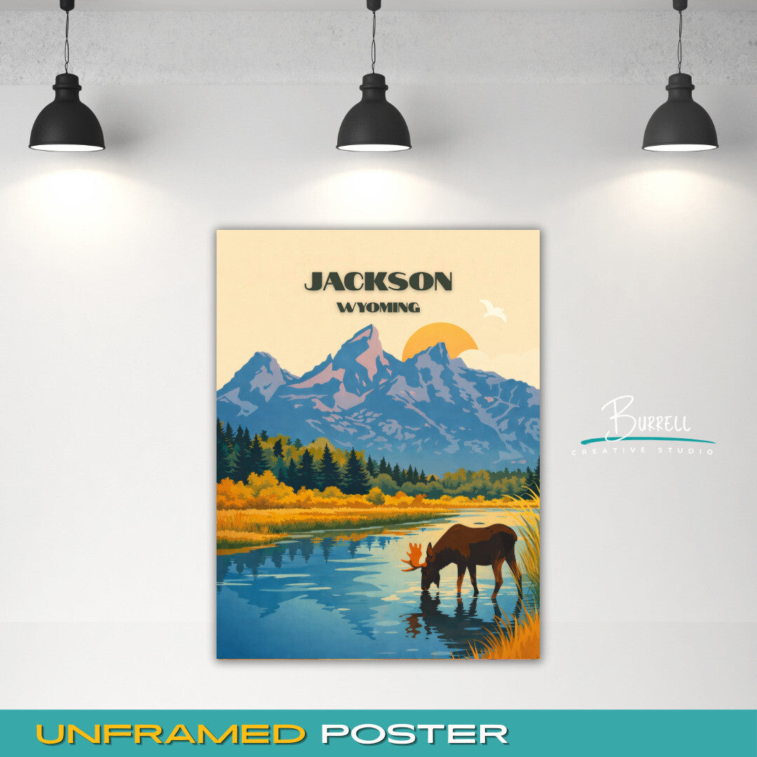 Jackson Wyoming Scenic Wildlife Travel Posters & Wall Art Poster Print