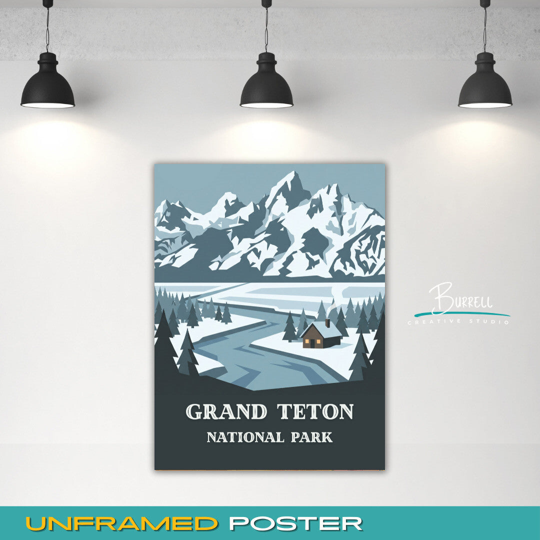 Grand Teton National Park Wyoming Winter Scenery Travel Posters & Wall Art Poster Print
