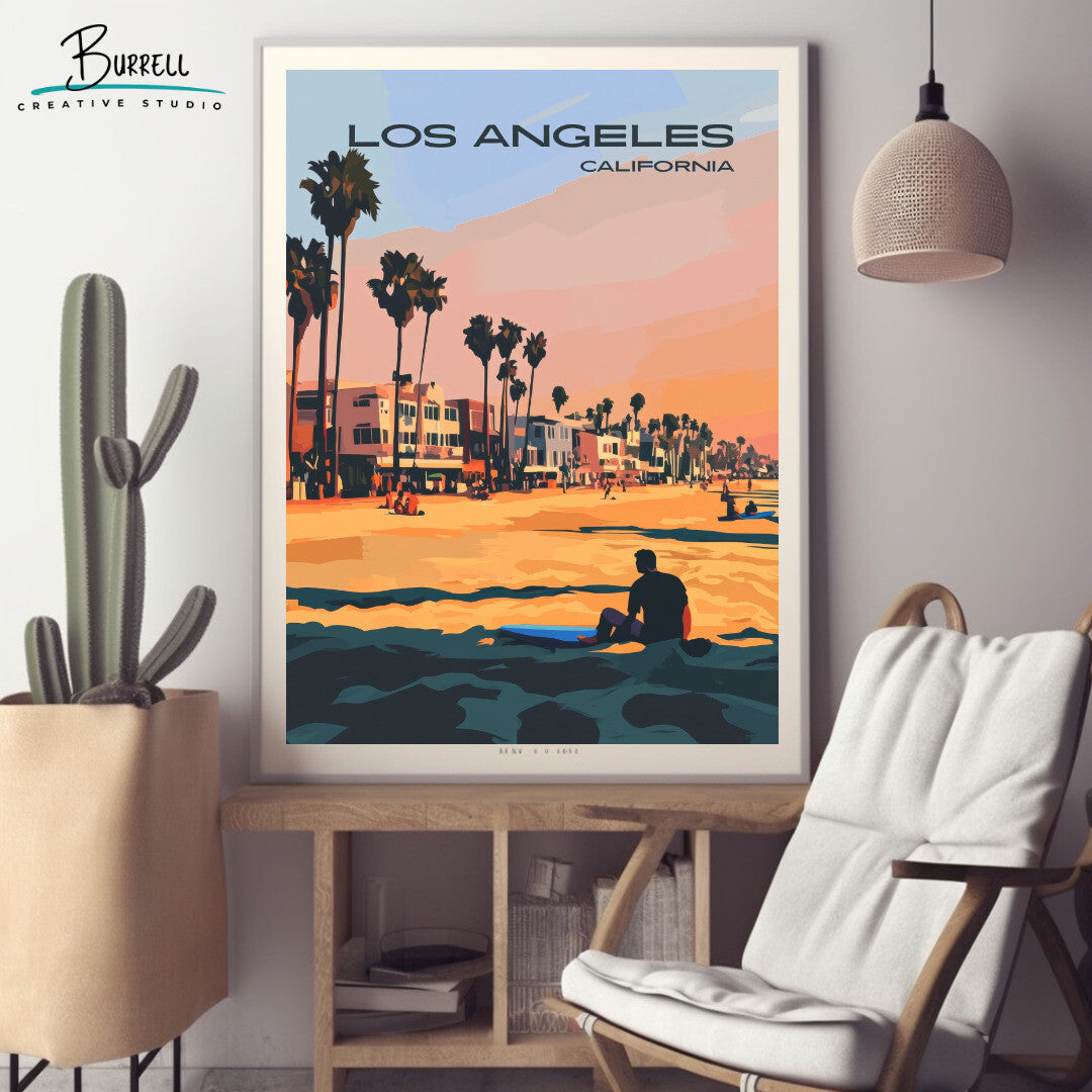 Los Angeles California Venice Beach Travel Poster & Wall Art Poster Print