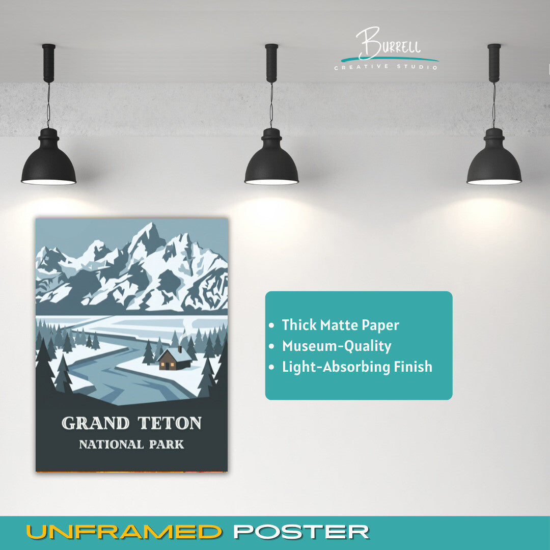 Grand Teton National Park Wyoming Winter Scenery Travel Posters & Wall Art Poster Print