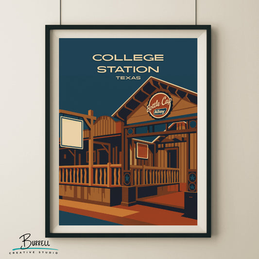 College Station Texas Dixie Chicken Travel Poster & Wall Art Poster Print