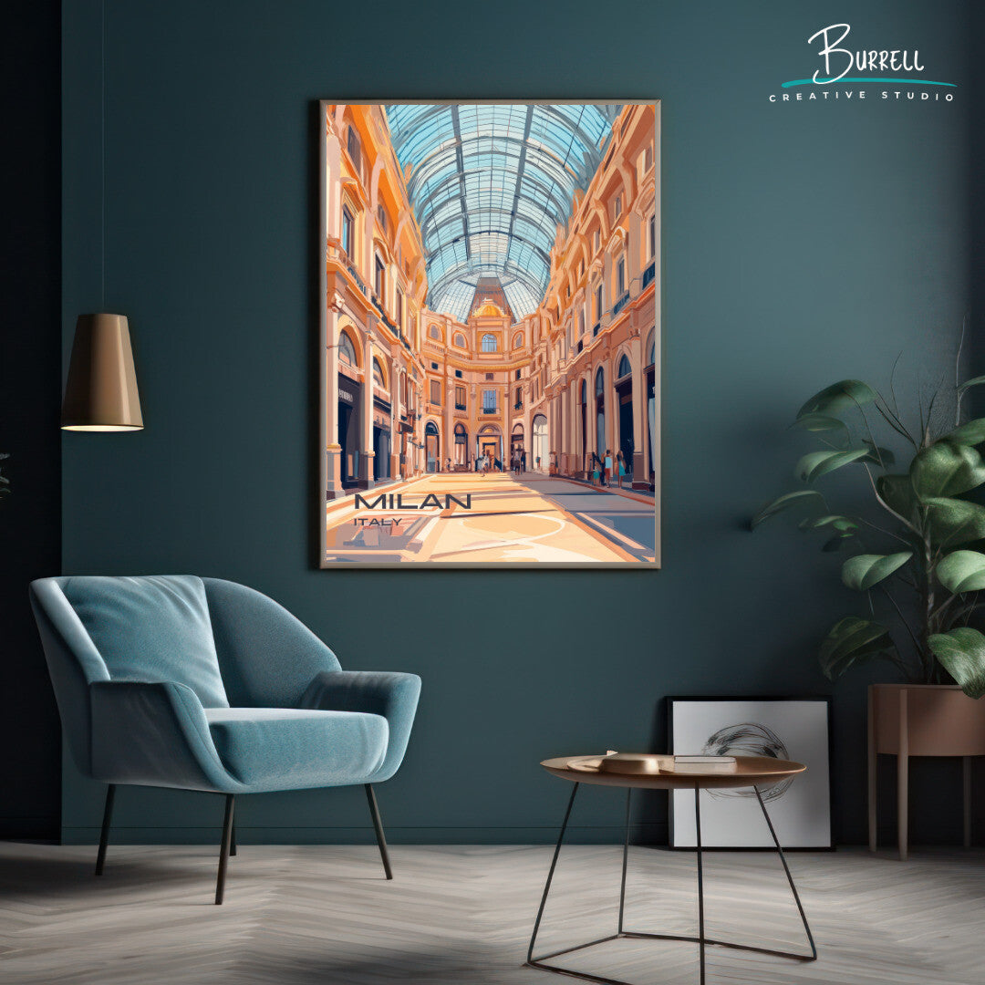 Milan Italy Galleria Vittorio Emanuele II Travel Poster & Wall Art Poster Print