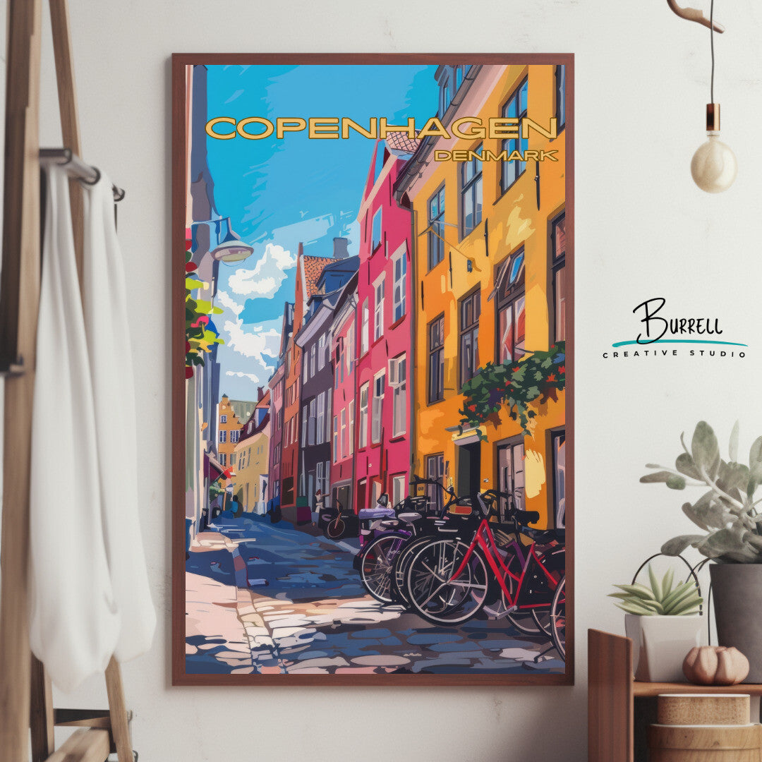 Copenhagen Denmark Bike Culture Travel Poster & Wall Art Poster Print