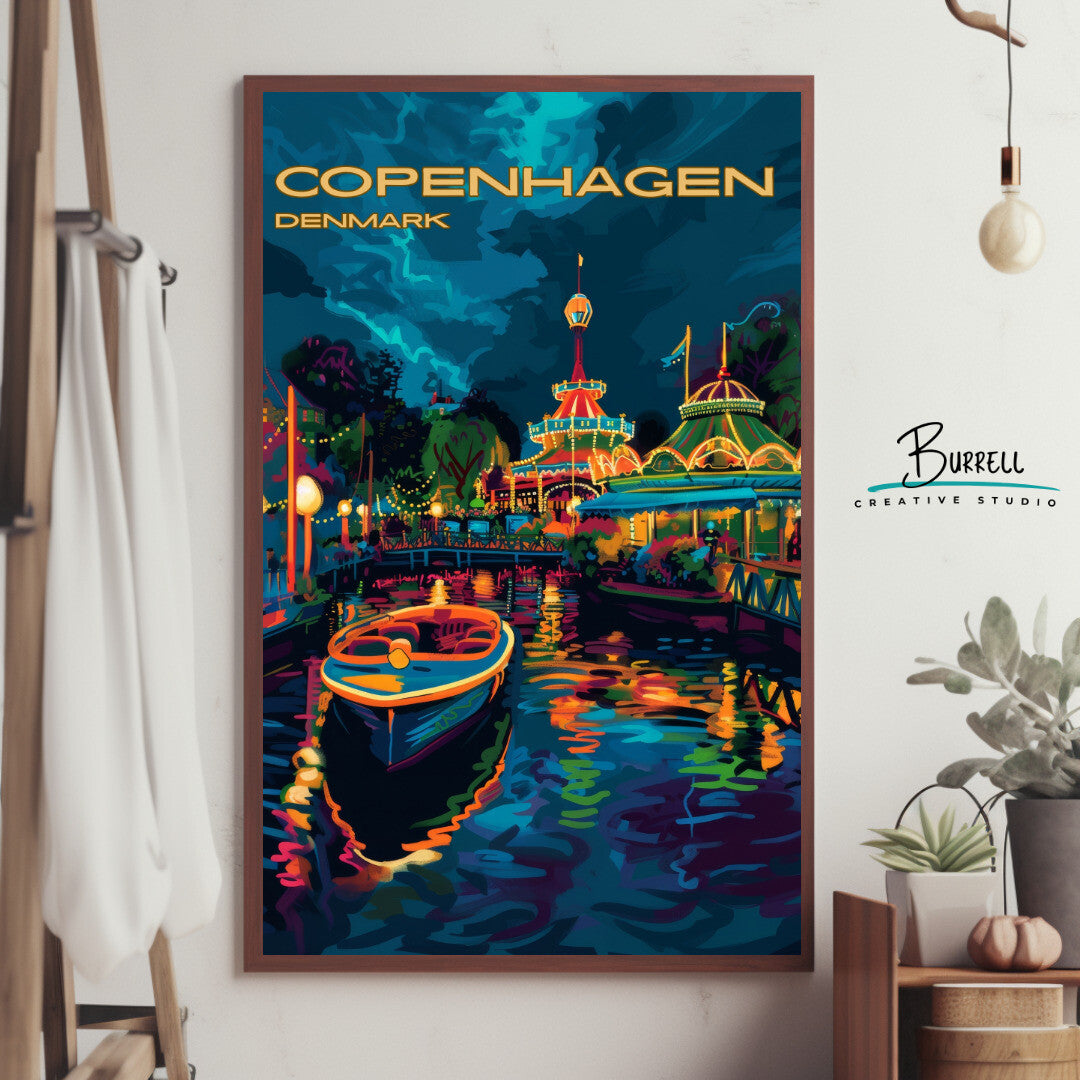 Copenhagen Denmark Tivoli Garden Travel Poster & Wall Art Poster Print