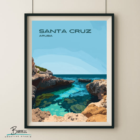 Santa Cruz Aruba Conchi Natural Pool Travel Poster & Wall Art Poster Print