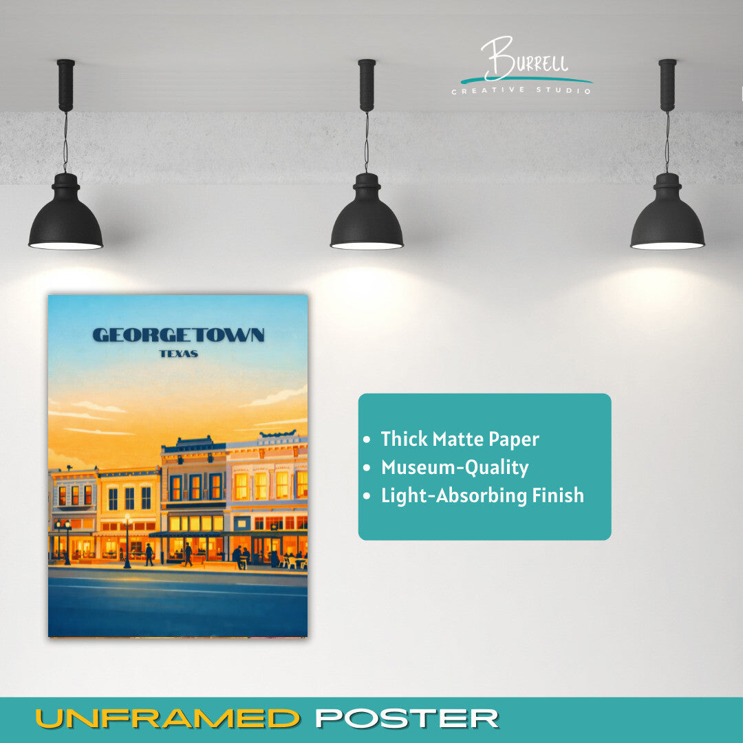 Georgetown Texas Historic Downtown Wuare Travel Poster & Wall Art Poster Print