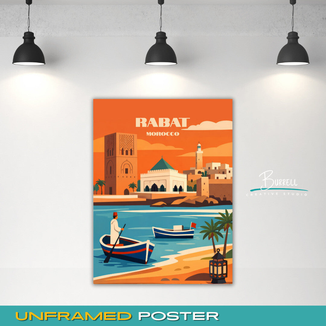 Rabat Morocco Coastal View Travel Poster & Wall Art Poster Print