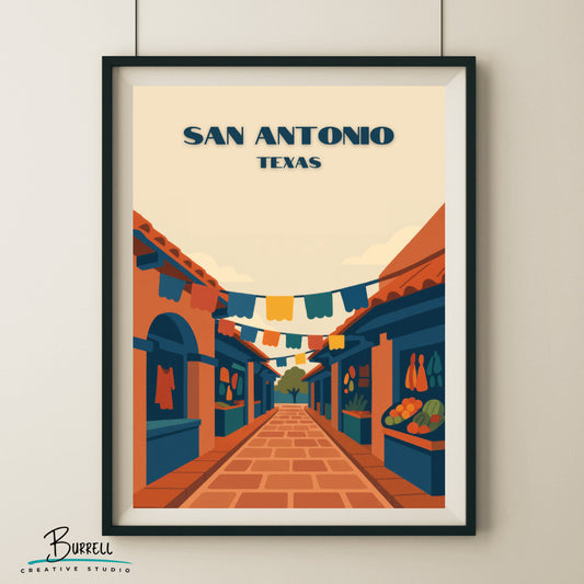 San Antonio Texas Market Square Travel Poster & Wall Art Poster Print