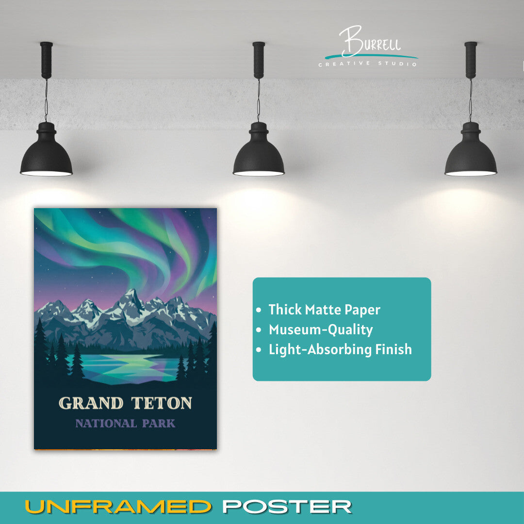 Grand Teton National Park Wyoming Northern Lights Scenery Travel Posters & Wall Art Poster Print