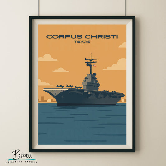 Corpus Cristi Texas USS Lexington Travel Poster & Wall Art Poster Print
