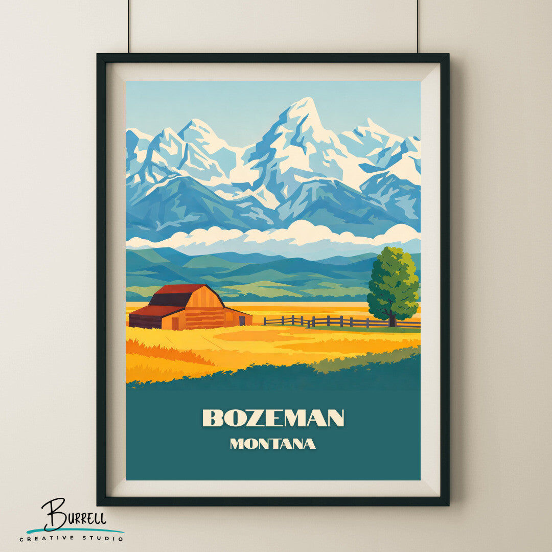 Bozeman Montana Scenic View Travel Posters & Wall Art Poster Print